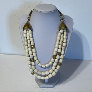 Bone Beads Brass Accents Necklace 3 Layers